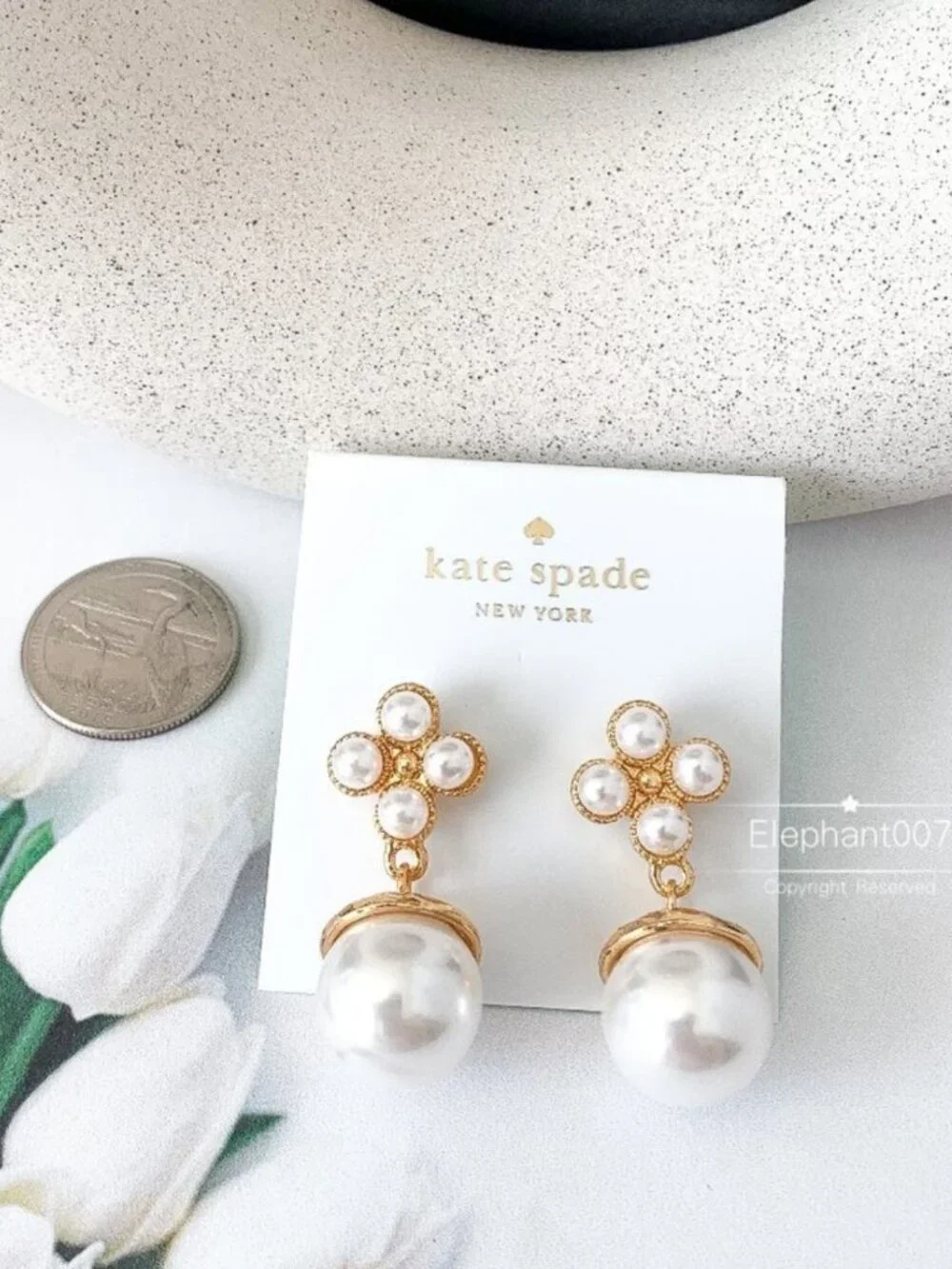 Kate Spade Pearl Drop Earrings Gold Tone Floral Statement Bridal Jewelry